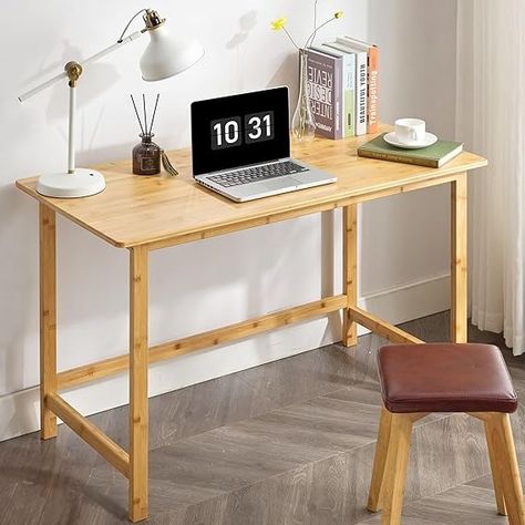 Amazon.com: Nnewvante Bamboo Writing Desk, 47 Inch Home Office Desk, Modern Simple Computer Desk, Sturdy Work Desk Study Table : Home & Kitchen Simple Work Desk, Office Desk Modern, Simple Computer Desk, Desk Modern, Desk Dimensions, Writing Desk Modern, Modern Computer Desk, Desk Study, Home Office Furniture Desk