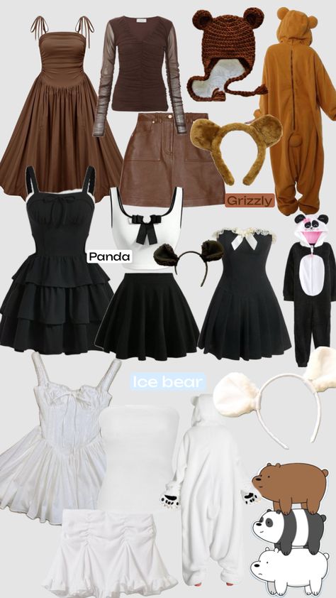 We Bare Bears Halloween, Easy Halloween Outfit, Halloween Collage, Trio Costumes, Panda Costumes, Horror Halloween Costumes, Cute Group Halloween Costumes, Classy Halloween Costumes, Matching Halloween Costumes