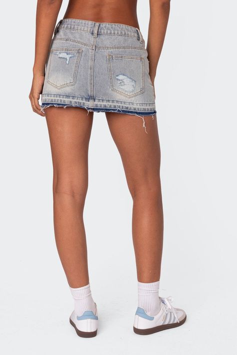 Priyanka Distressed Denim Mini Skirt Unrealistic Wishlist, Quinceanera Pink, Florida Outfits, Mini Jean Skirt, Jean Skirts, Fits Clothes, Jean Mini Skirts, Utila, Swimwear Dress