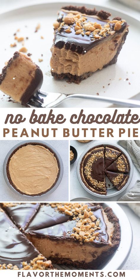 Chocolate Peanut Butter Pie is an impressive no bake dessert that everyone will love! It comes together in 20 minutes, it can be made entirely in advance, and recipe includes a gluten-free option! #pie #nobake #easyrecipes Decadent Peanut Butter Pie, Peanut Butter Chocolate Pie Recipe, Gluten Free Chocolate Peanut Butter Pie, Best No Bake Pies, Chocolate Peanut Butter Cream Pie, Gluten Free Peanut Butter Pie, Peanut Butter Chocolate Pie, Chocolate Peanut Butter Desserts, Chocolate Peanut Butter Pie