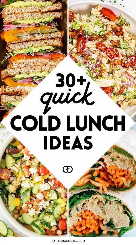 cold lunch ideas Cold Food For Lunch Meals, Easy Healthy Cold Lunch Ideas, Easy Tasty Lunch Ideas, Small Lunch Ideas For Work, Office Friendly Lunch Ideas, Fresh Lunch Recipes, Cold Easy Dinners, Cold Burrito Bowl, Cold Lunch Prep Ideas