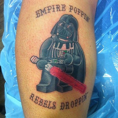 Lego Vader. #StarWars #Tattoo #StarWarsTattoo Lego Star Wars Tattoo, Stormtrooper Tattoo, Lego Star Wars Darth Vader, Vader Tattoo, Lego Tattoo, Darth Vader Tattoo, Tattoo Star, Nerdy Tattoos, Tatoo Inspiration