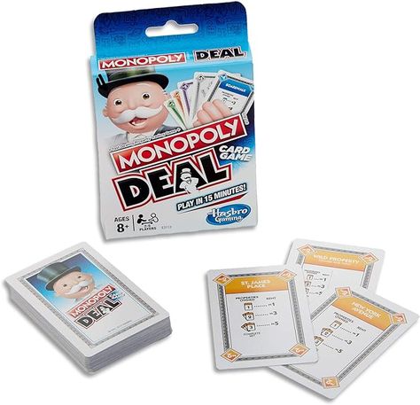 About this item CARD GAME VERSION OF MONOPOLY BOARD GAME: This Monopoly Deal card game offers all the fun of the Monopoly board game in a fast-paced card game for families and kids ages 8 and up PLAY IN 15 MINUTES: It s the Fast-Dealing Property Trading Game … made even faster! The Monopoly card game plays in as little as 15 minutes, so it s an ideal family card game for anytime fun COLLECT PROPERTY CARDS MIX IT UP WITH ACTION CARDS: FUN FAMILY CARD GAME Mystery Board Games, Custom Monopoly, Monopoly Cards, Hotel Card, Short Play, Education Science, Fun Card Games, Card Games For Kids, Monopoly Game