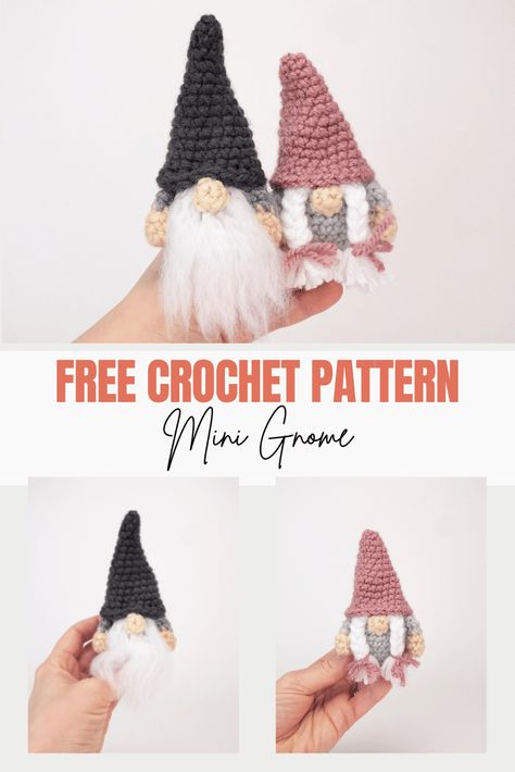 Crochet Mini Squishmallow, Easy Gnome Crochet Pattern Free, Easy Crochet Christmas Gnome, Gonk Free Crochet Pattern, Gonk Crochet Pattern, Easy Crochet Gnome Pattern, Fall Crochet Gnome, Crochet Animal Pattern Free Easy, Gnome Christmas Crochet