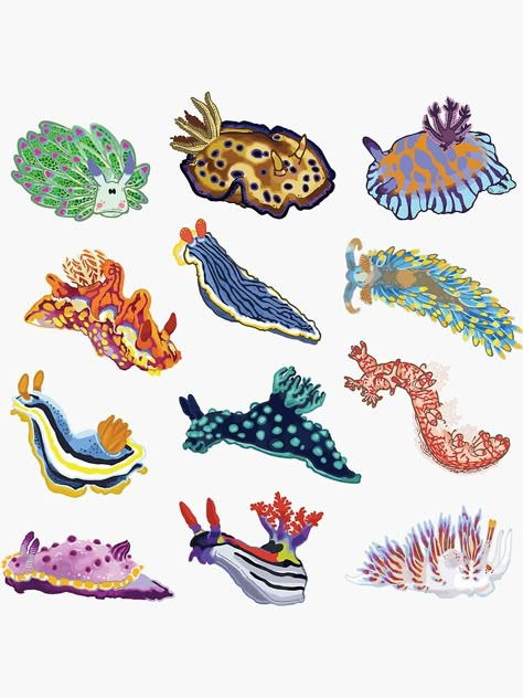 Seaslugs Drawing, Sea Slugs Drawing, Nudibranch Embroidery, Sea Slug Character Design, Nudibranch Illustration, Nudibranch Drawing, Sea Slug Drawing, Nudibranch Art, Nudibranch Tattoo