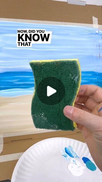 Emily Seilhamer on Instagram: "Tip: Use a sponge to paint waves!🎨 #easypainting #tipsandtricks #paintingtips #lifehacking" How To Paint A Silhouette Person, How To Paint A Starfish, Beach Waves Painting Tutorial, Acrylic Beach Painting Ideas, How To Make Waves Painting, How To Paint Waves Easy, Easy Seascape Painting, Seascape Paintings Acrylic Beach Scenes, How To Paint An Ocean Scene