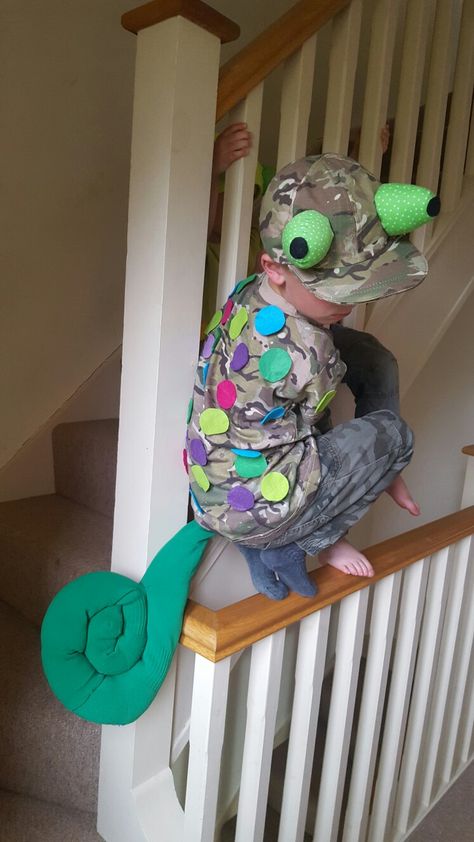 Chameleon costume for Jude Diy Jungle Costume, Chameleon Costume Diy, Rainforest Animal Costume Diy, Diy Chameleon Costume, Lizard Costume Diy, Chameleon Costume, Animal Costumes Diy, Lizard Costume, Jungle Costume