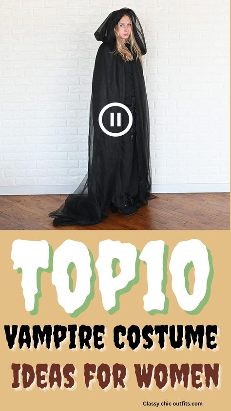 Top 10 Vampire Costume Ideas for Women | Halloween Outfit Inspiration 2023" Homemade Vampire Costume For Women, Vampire Witch Costume, Women Vampire Costume Ideas, Simple Vampire Costume Women, Vampiress Costume Diy, Vampire Costume Women Outfit, Vampire Costume Diy Female Outfit, Women’s Diy Vampire Costume, Vampire Costume Ideas Women Diy