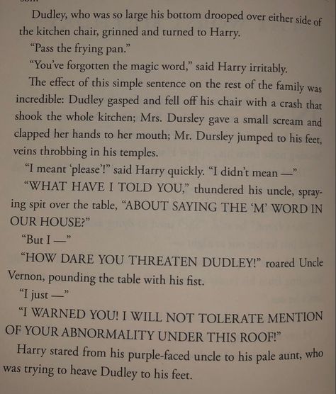 vernon dudley getting mad at harry for saying the word magic (chapter 1, page 2, harry potter and the chamber of secrets) #harrypotter #hp #besthpbookparts #books #hp #pinthis #harrypotterandthegobletoffire #vernondudley #harrypottersfamily Harry Potter Book Pages, Annotation Tips, Book Extracts, Hp Book, The Chamber Of Secrets, Harry Potter Book, Harry Potter Stories, Harry Potter And The Chamber Of Secrets, Harry Potter Baby