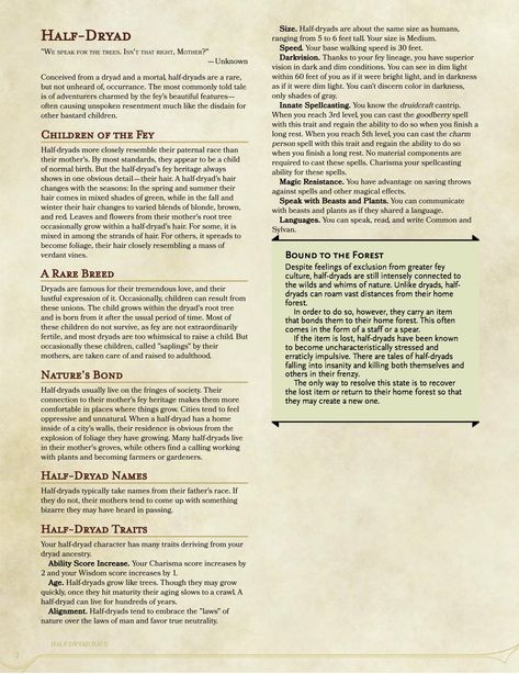 [Race] Half-Dryad (5e) - Imgur Half Dryad, Pokemon Gen 1 Starters, Gen 1 Starters, Dungeons And Dragons Pdf, Pokemon Gen 1, Homebrew Races, Dnd Shenanigans, Dm Resources, Dnd Subclasses