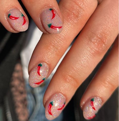 Spicy Nails Ideas, Chile Pepper Nails, Chilli Pepper Nails, Chilli Nail Art, Chili Pepper Nails, Chilli Nails, Chili Nails, Pepper Nails, Lavish Nails