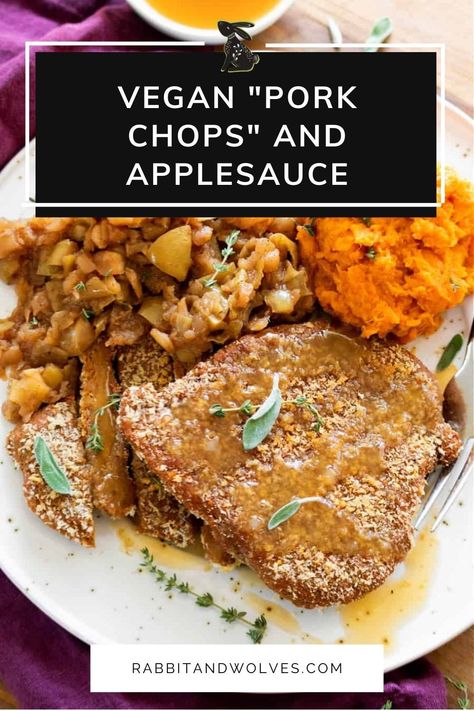 When I was a kid, there were a few meals my mom would make that I would get so freaking excited about! They weren’t normal kid foods, and one of my favorites was pork chops and applesauce. Crispy baked seitan, seasoned to perfection. Homemade chunky cinnamon applesauce. It is easy, delicious, comforting and you can serve it with lots of other sides. Vegan Pork Chops, Chunky Applesauce, Vegan Pork, Pork Chops And Applesauce, Smashed Sweet Potatoes, Cinnamon Applesauce, Kid Foods, Vegan Meat, Winter Comfort Food