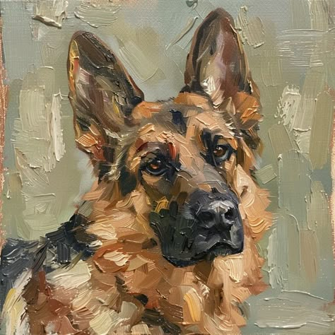 This oil painting captures the noble essence of the German Shepherd with rich texture and lifelike detail The intelligent gaze and poised demeanor of this beloved breed are portrayed through masterful brushwork highlighting the dogs loyalty and strength Set against a subdued backdrop the German Shepherds features are accentuated making it a captivating centerpiece for any room Ideal for dog enthus. #portraitpro #portraitinspiration #portraitshoot #portraitperfection #portraitartist Oil Pastel Dog Portrait, German Shepherd Oil Painting, Impressionist Dog Paintings, Realism Painting Acrylic, Pet Oil Paintings, Watercolor German Shepherd, Most Realistic Painting, Simple Dog Painting, Painting Ideas Animals