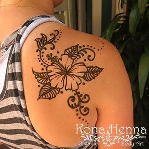 Kona Henna Studio - shoulders gallery Henna Tattoo Designs Arm Flowers, Henna Designs For Shoulder, Flower Henna Tattoo Designs, Henna Shoulder Designs, Hawaiian Flower Henna, Tropical Henna Designs, Shoulder Henna Designs, Henna Shoulder Tattoo, Upper Arm Henna