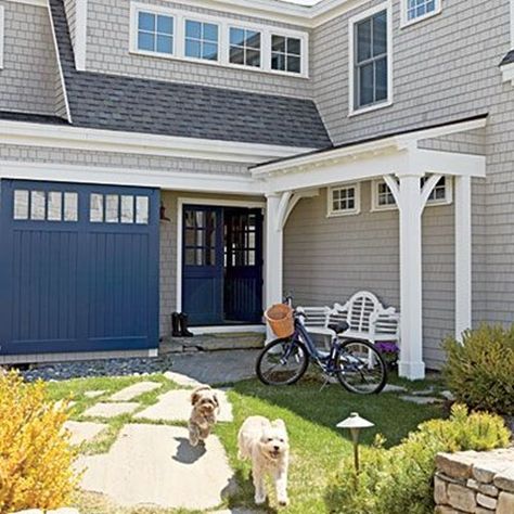 Exterior Grays • Kelly Bernier Designs Stonington Gray Benjamin Moore Exterior, Amherst Gray, Blue Garage, Exterior Gray Paint, Stonington Gray, Edgecomb Gray, Exterior Paint Ideas, Gray Exterior, Chelsea Gray