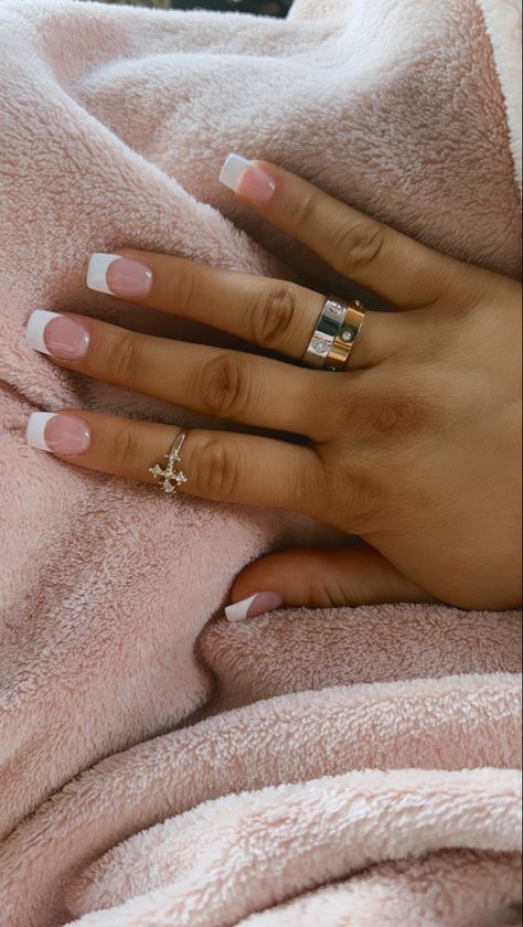 French Too Square Nails, Sns Square Nails Short, White French Tip Square Nails Short, Professional Square Nails, Engagement Nails Square Short, Classic French Tip Nails Square Short, Summer Nail Inspo French Tip Square, Nails Inspo 2024 Square, Square Thick French Nails