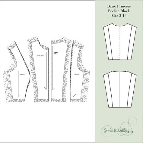 This basic block sewing pattern can be used to create any princess-seam design you have in mind! Print the pattern out to sew a mock-up for fitting purposes, or open it up in Adobe Illustrator to manipulate the pattern however you want! Basic Bodice Pattern, Knitting Blocking, Basic Dress Pattern, Plus Size Sewing Patterns, Plus Size Sewing, Sewing Crafts Tutorials, Bodice Pattern, Top Sewing Pattern, Mccalls Patterns