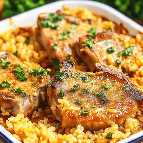 Pork Chop Rice Casserole, Pork Chops Rice, Red Lobster Shrimp Scampi, Red Lobster Shrimp, Pork Chop Casserole, Pork Chops And Rice, Tender Pork Chops, Seared Pork Chops, How To Make Red