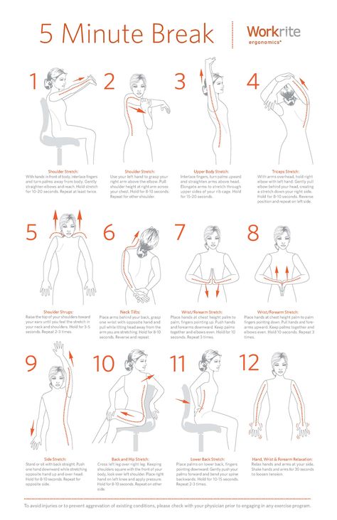 The 5 Minutes Exercises that you can't afford not to do. Ergonomic Exercises To Keep You Healthy & Fresh At Work:  Here at Workrite Ergonomics we believe workplace #health is a top priority and #ergonomics are at the core of our business philosophy.  Exercising at #work is a great way to stay healthy and an awesome way to break up your day, even if it's only for 5min. We've created a must have 12 step exercise routine guaranteed to make you feel better: Massage Stretches, Healthy Challenge, Snack Jar, Business Philosophy, Simple Workout, Desk Workout, Office Yoga, Master Board, Office Exercise