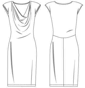 Draped neckline dress DKNY V1250 Draping Dress, Croquis Fashion, Chic Holiday, Fashion Templates, Fashion Sketchbook, Dress Drawing, Flats Patterns, Sewing Design, Necklines For Dresses