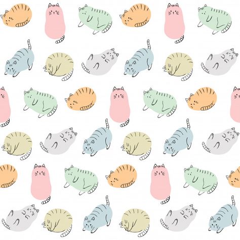 Cat Simple Illustration, Cat Pattern Design, Cat Pattern Wallpaper, Cute Seamless Pattern, Cat Nursery, Cute Cat Pattern, Cat Patterns, Cats Pattern, Cute Cat Illustration