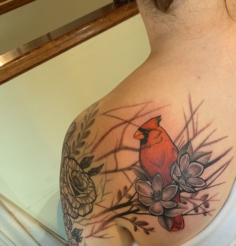 Cardinal And Dove Tattoo, Cardinal Sleeve Tattoos For Women, Cardinal And Flower Tattoo Sleeve, Tree And Cardinal Tattoo, Cardinal Floral Tattoo, Cardinal Mandala Tattoo, Cardinal Feather Tattoo, Cardnial Tattoo, Momma Tattoo