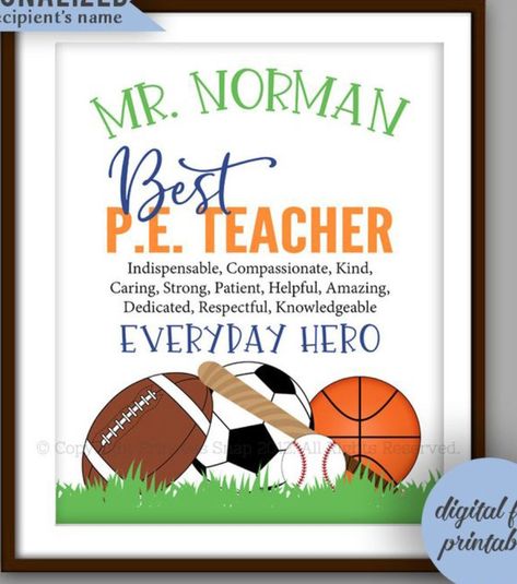 Teachers Day Card Message, Physical Education Teacher Gifts, Teacher Appreciation Art, Gym Teacher Gifts, Pe Teacher Gifts, Happy Teachers Day Card, Elementary Pe, Teacher Gift Printables, Pe Teacher