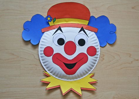 Clown Template, Clown Theme, Paper Plate Masks, Clown Crafts, Paper Plate Craft, Clown Paintings, Paint Stir Sticks, Clown Mask, Preschool Activities Toddler