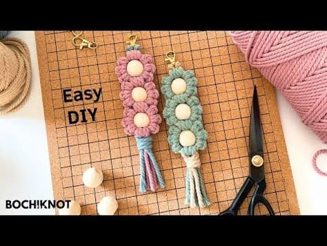 How to Make a Macrame Flower Keychain in 10 Simple Steps - YouTube Simple Macrame Keychain Diy, Crochet Macrame Keychain Pattern, Daisy Macrame Keychain Tutorial, Flower Macrame Keychain, Macrame Keychain Tutorials, Diy Macrame Keychain Tutorials, Macrame Keychain Diy Tutorials, Easy Macrame Keychain, Keychain Diy Easy