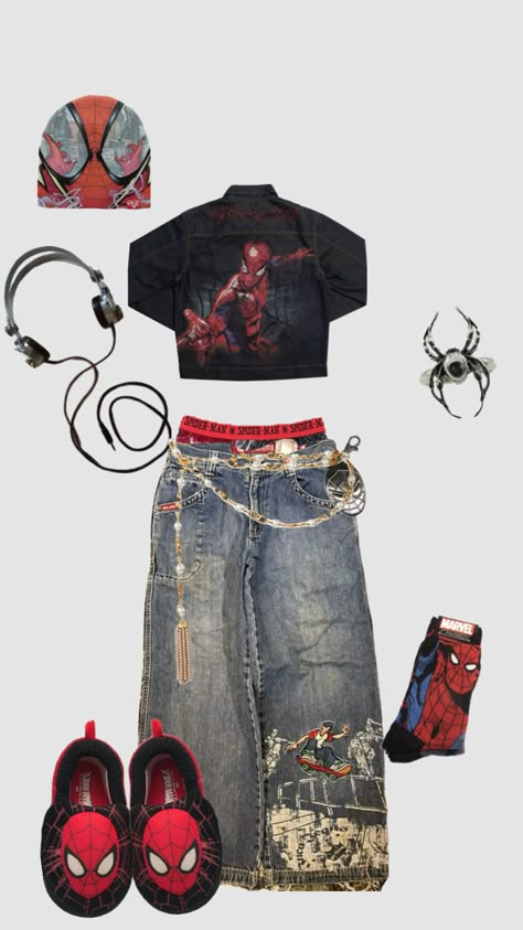 Spiderman Outfit Ideas, Spiderman Fashion, Retro Adidas Jacket, Spiderman Clothes, Edgy Y2k, Spiderman Outfit, Retro Adidas, Clothing Board, School Fit