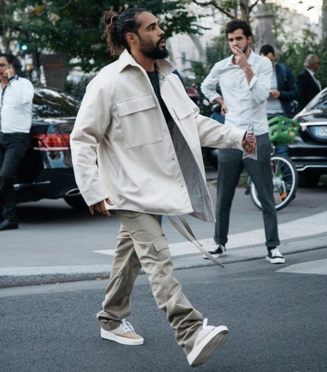 The loosened up look with the skate inspired edge. God Clothing, Suede Jacket Men, Jerry Lorenzo, Black Men Street Fashion, Design Line, Mens Outfit Inspiration, Mens Fashion Streetwear, American Brand, Fear Of God