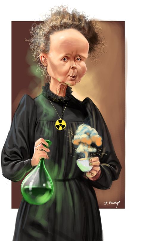 Petry Caricatures - Marie Curie Marie Curie Costume, Scientist Costume, Labs Art, Science Club, Well Behaved Women, Celebrity Caricatures, Marie Curie, Molecular Biology, Creative Valentines