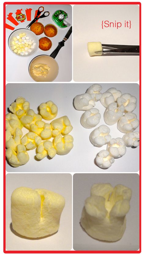 popcorn marshmallows! Birthday Party Popcorn, Cake Popcorn, Popcorn Cake Ideas, Popcorn Cupcakes Marshmallow, Cake With Popcorn Decoration, Popcorn Cupcakes, Cookies Cupcake, Carnival Cakes, Movie Night Birthday Party