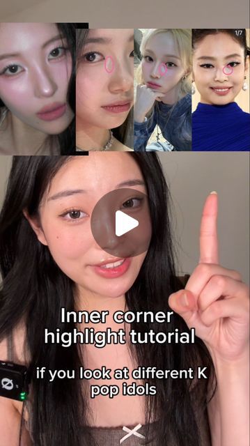 jen on Instagram: "inner corner highlights is more powerful than contour!! #kpopmakeup #koreanmakeup #idolmakeup #innercornerhighlight #highlighting #liquidhighlight" How To Do Inner Corner Highlight, Inner Corner Highlight Tutorial, Inner Eye Highlight, Inner Corner Highlight, Highlight Tutorial, Eye Tutorial, Contouring And Highlighting, Pop Idol, Korean Makeup