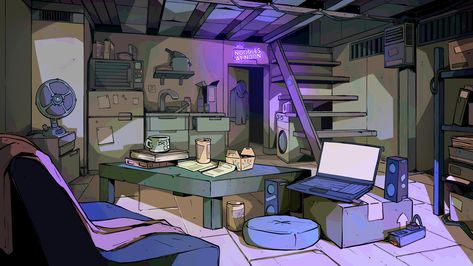 Studio Apartment Concept Art, Room Art Reference, Cyberpunk Apartment Concept Art, Inside Job Background, Indoor Illustration, Apartment Reference, Background Studies, Apartment Background, Apartment Concept Art