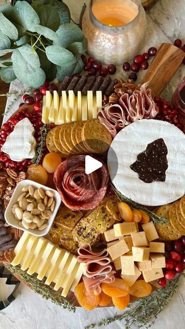 Foodie from VT on Instagram: "I had so much fun making this pre holiday charcuterie board when my family was in town last week! We always make a huge charcuterie board for all of our holiday gatherings, it’s such a delicious (and beautiful) festive appetizer, great for larger groups that we can pick at for hours! With Thanksgiving next week and the December holidays fast approaching, be sure to add a festive charcuterie board to your meal planning lineup with the below grocery list to help!! 🦃🎁🧀  GROCERY LIST  Cheese (I love @cabotcreamery cheese!): Sharp cheddar Habanero cheddar Brie  Meats: Prosciutto Salami  Other: Fig crackers Multi-grain crackers Dried apricots Pomegranate seeds Marcona almonds Pecans Dark chocolate orange sticks Rosemary Cranberries  #charcuterie #charcuterieboard Holiday Charcuterie, Fig Crackers, Marcona Almonds, Huge Charcuterie Board, Dark Chocolate Orange, Chocolate Orange Sticks, Hosting Ideas, Holiday Charcuterie Board, Grain Crackers