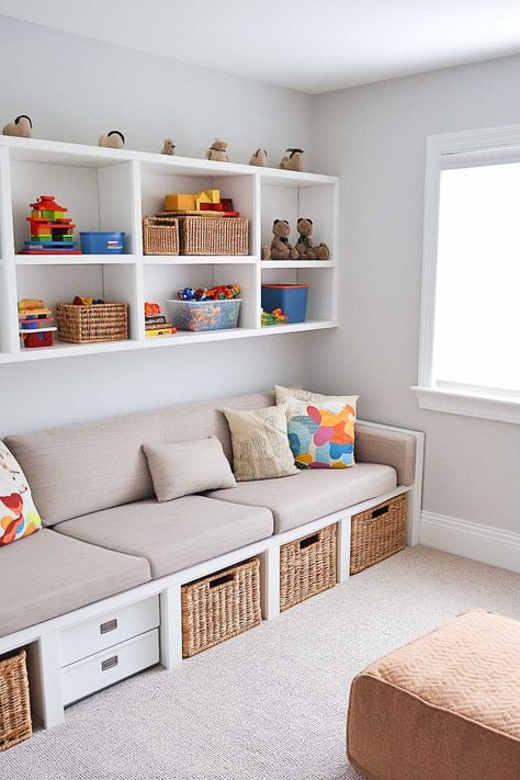 50+ Living Room Toy Storage Ideas That Keep Everyone Happy Under Tv Storage, Room Toy Storage Ideas, Living Room Toy Storage Ideas, Toy Organization Living Room, Creative Wall Storage, Living Room Toy Storage, Toy Storage Ideas, Toy Room Organization, Family Friendly Living Room