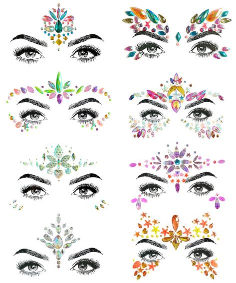 Crystal Birthday Party, Festival Face Jewels, Face Crystals, Face Glitter, Dark Mermaid, Tattoo Face, Festival Face, Crystal Stickers, Face Gems