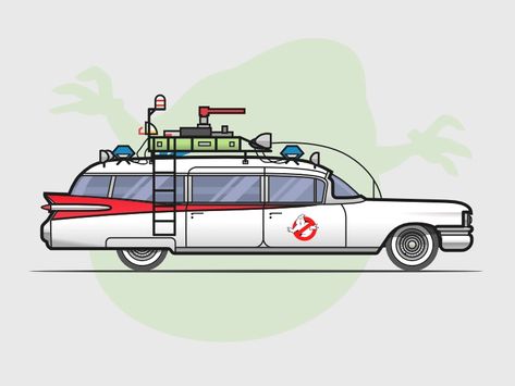 The Ecto-1 from Ghostbusters by Csaba Gyulai on Dribbble Ghostbusters Drawing, Ghostbusters Car, Ghostbusters Party, Cartoon Car Drawing, Car Side View, Quilting Quotes, Pinewood Derby Cars, Drawing Bag, Drawing Wallpaper