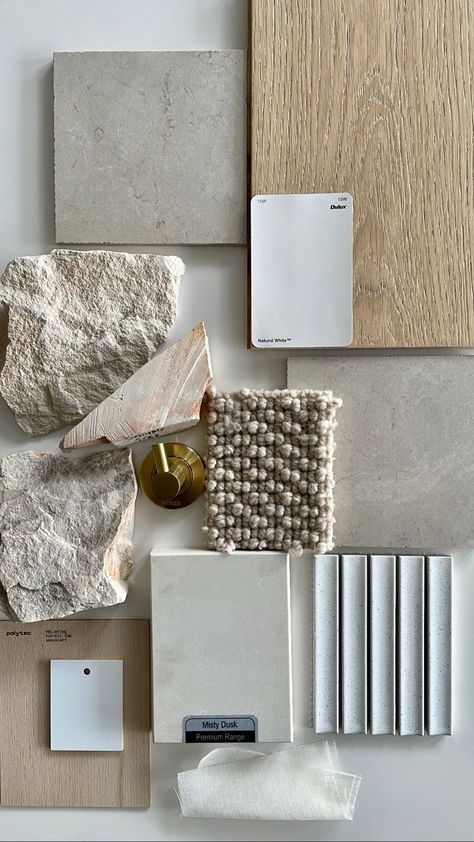 Mood Board Interior Travertine, Natural Neutral Interior Design, Material Pallete Interior, Flat Lay Home Design, Natural Material Moodboard, Material Flat Lay, Material Selection Interior Design, Interior Design Materials Board, Interior Design Texture Inspiration