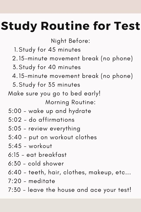 This is my favorite routine for the night before a big test. You will actually be prepared and also feel like it! Routine For Exam Preparation, Exam Night Routine, High School Study Routine, Morning To Night Study Routine, Study Tips Night Before Exam, 3 Am Study Routine, Night Routine For Students, Study Tips One Night Before Exam, How To Study Overnight