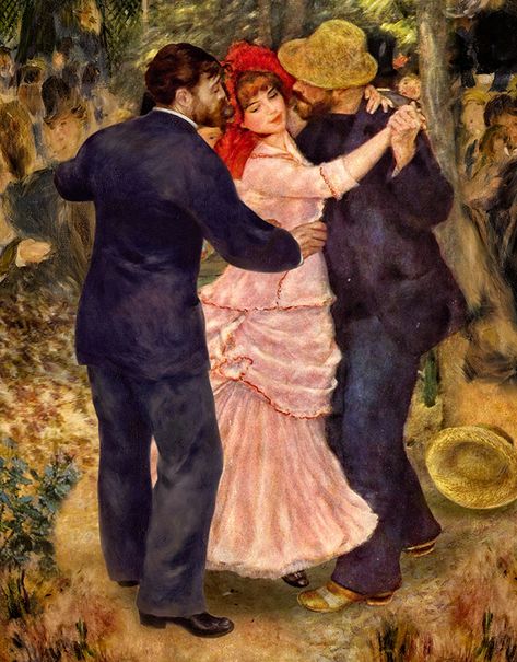 For this illustration I was asked to add a second man to famous couple paintings. August Renoir, Art Amour, Renoir Paintings, Woman Dancing, Galleria D'arte, Pierre Auguste, Camille Pissarro, Edgar Degas, Pierre Auguste Renoir