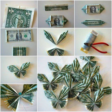 Can you imagine that you can make butterflies with money bills? I wish lots of such butterflies could fly to my home. 🙂 Heart Dollar, Make Butterflies, Money Lei Diy, Graduation Leis Diy, Graduation Money Lei, How To Make Butterfly, Graduation Money Gifts, Money Rose, Folding Money