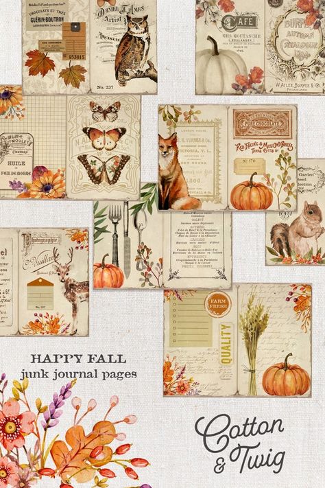 Fall Junk Journal Printable Vintage Pumpkins Autumn | Etsy Vintage Bujo, Vintage Pumpkins, Fall Junk Journal, Junque Journal, Journaling Vintage, Planners Ideas, Digital Ephemera, Journal Printables Free, Printable Ephemera