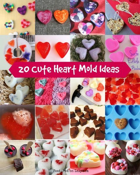 20 cute Valentine's Day gifts to make using a silicone heart shaped mold. Cute Valentine's Day Crafts and Recipes for adults or kids to make! #valentinesday #kids Heart Mold Ideas, Heart Shaped Silicone Mold Recipes, Heart Chocolate Mold Ideas, Love Resin Mold Ideas, Heart Shaped Resin Jewelry For Valentine's Day, Silicone Heart Mold Ideas, Heart Silicone Mold Ideas Valentines Day, Heart Shaped Crayons, Crayon Valentines