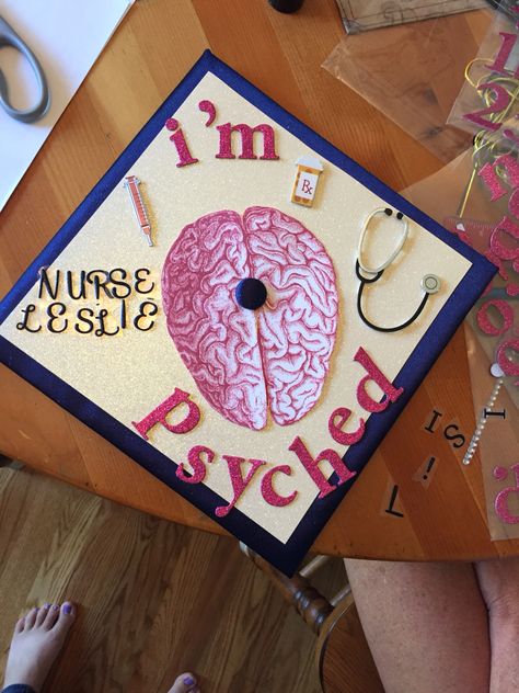 Psych Nurse graduation cap Psych Nurse Grad Cap, Psych Nurse Graduation Cap, Nursing Nails, College Cap Decorations, Harry Potter Graduation Cap, Bsn Graduation Cap, Psychology Graduation, Graduation Cap Decoration Nursing, Psych Nursing