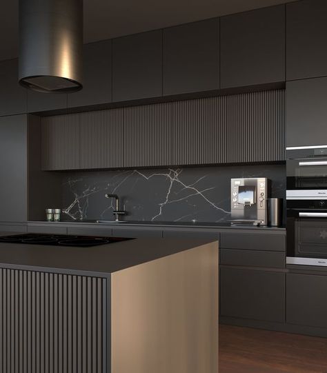 Black Interior Kitchen Design, Black Wood Kitchen Modern, Poliform Kitchen Varenna, All Black Modern Kitchen, Studio Black Interiors, Dark Luxury Kitchen Design, Black Kichen Desine, Minimalistic Modern Kitchen, Classic Black Kitchen