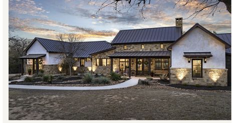 Woodsy House Exteriors, German Farmhouse, Texas Ranch Homes, Texas Hill Country House Plans, Contemporary Ranch Home, Texas Architecture, Limestone House, Texas Farmhouse, Modern Ranch House