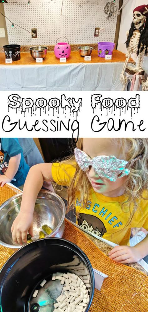 Spooky Food Guessing Game - Dig your hands into a bowl of Fingers, Ectoplasm, Teeth and other creepy things during this super spooky food game! Sensory Guessing Game, Halloween Food Experiments, Halloween Food Games For Kids, Spooky Food Guessing Game, Halloween Stick Your Hand In Game, Halloween Blind Fold Touch Game, Mystery Bowls For Halloween, Halloween Food Sensory Game, Halloween Party Guessing Game