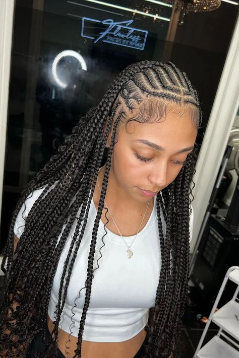 Cornrows Braids Braiding Ideas, Half Braided Hairstyles, Half Cornrows, Cornrows With Box Braids, Latest Braided Hairstyles, Latest Hair Braids, Cornrow Styles, Braided Hairstyles For Black Women Cornrows, Cute Braided Hairstyles